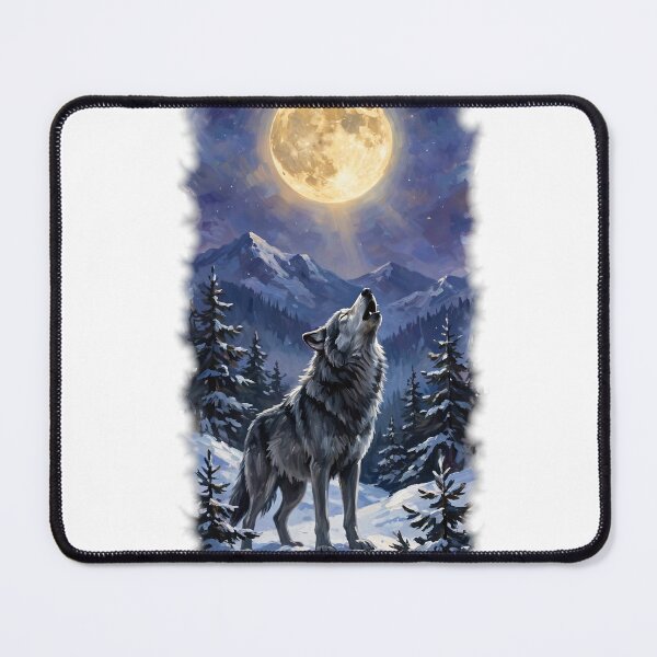 Item preview, Happy Little Winter Wolf Howling at the Moon - Bob Ross Fan Art Holiday Tee designed and sold by KERK Art and Design.