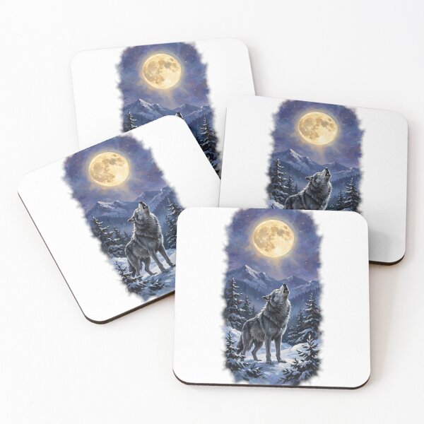 Item preview, Happy Little Winter Wolf Howling at the Moon - Bob Ross Fan Art Holiday Tee designed and sold by KERK Art and Design.