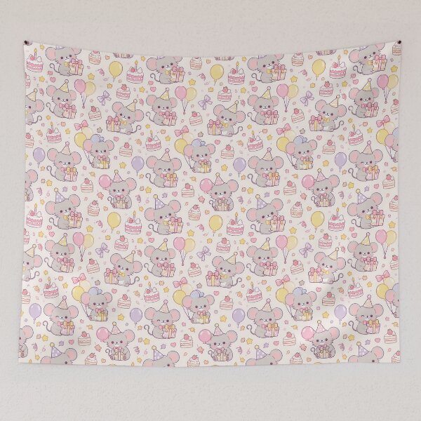 Item preview, Cute Birthday Mouse Party Pastel Kawaii Pattern designed and sold by Soft Berry Studio.