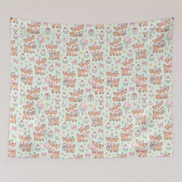 Item preview, Cute Birthday Baby Deer Pastel Kawaii Party Pattern designed and sold by Soft Berry Studio.