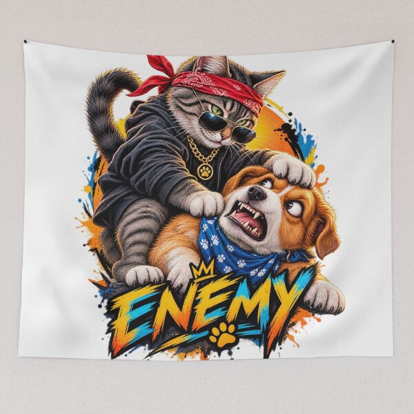 Item preview, Cool cat vs dog enemy  designed and sold by urbanshop7.