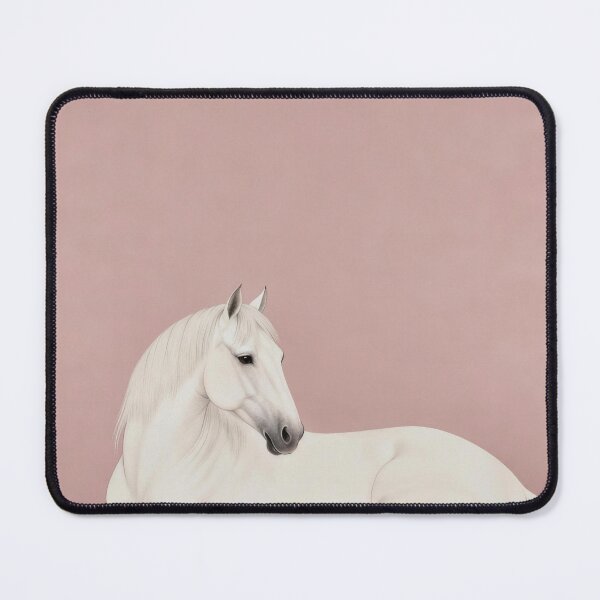 Item preview, White Horse Lying on Pink Background Minimal designed and sold by KAMOCHI Art.