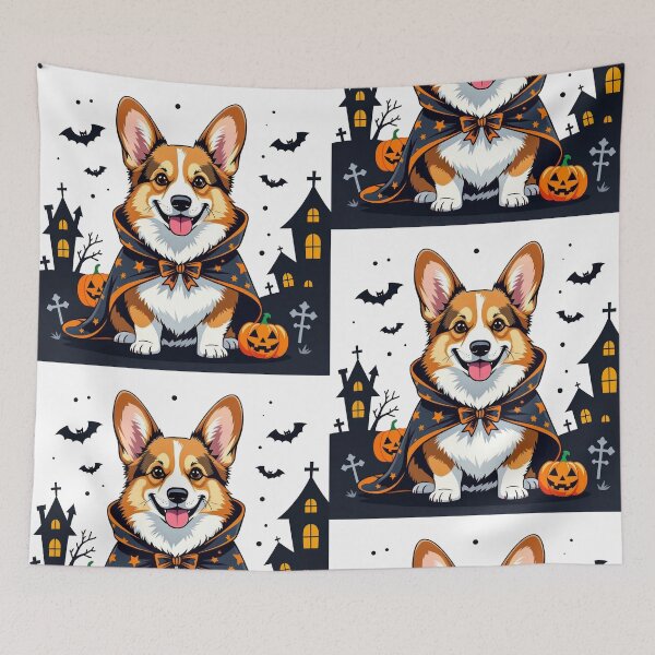 Item preview, Сorgi in a festive Halloween cape designed and sold by PrintLabStudio.