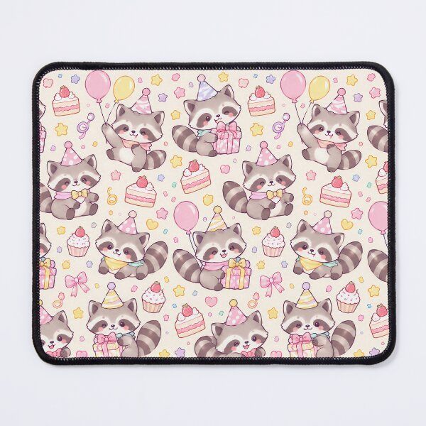 Item preview, Cute Birthday Raccoon Pastel Kawaii Pattern designed and sold by Soft Berry Studio.