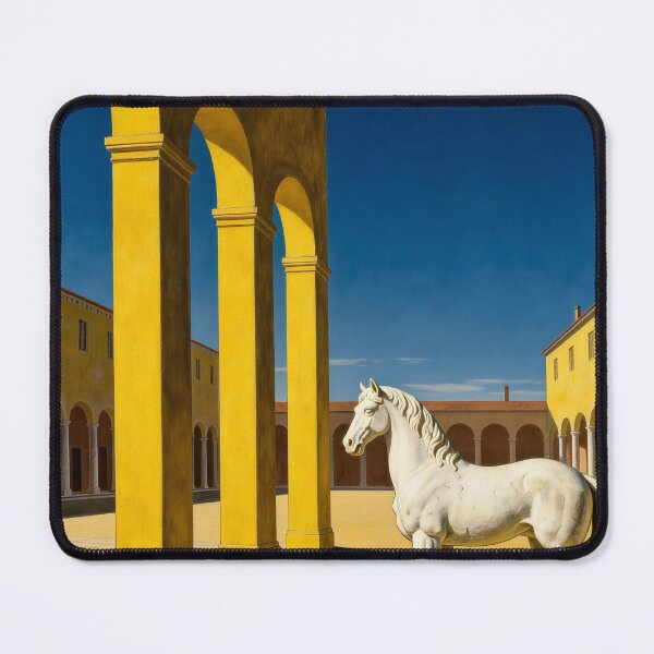 Item preview, White Horse Statue Yellow Arcade Courtyard Surreal designed and sold by KAMOCHI Art.