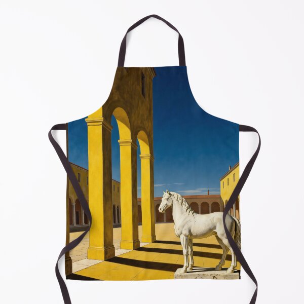 Item preview, White Horse Statue Yellow Arcade Courtyard Surreal designed and sold by KAMOCHI Art.