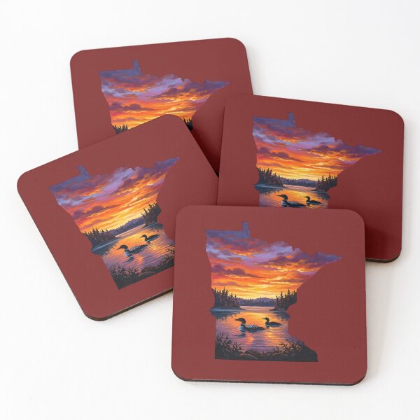 Item preview, Minnesota Sunset with Loons on a Calm Northern Lake Silhouette designed and sold by FrozenFits.
