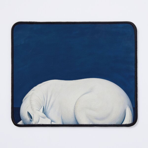 Item preview, White Horse Curled Sleeping Deep Blue Background designed and sold by KAMOCHI Art.