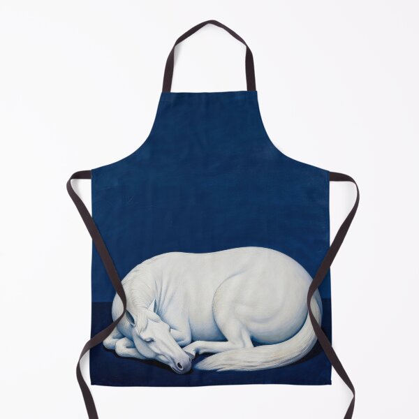 Item preview, White Horse Curled Sleeping Deep Blue Background designed and sold by KAMOCHI Art.