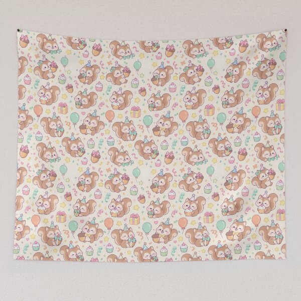 Item preview, Cute Birthday Squirrel Pastel Kawaii Party Pattern designed and sold by Soft Berry Studio.