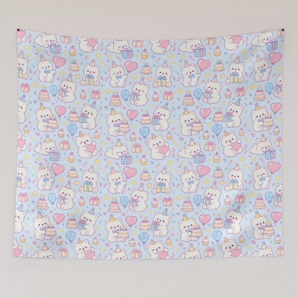 Item preview, Cute Birthday Polar Bear Pastel Kawaii Party Pattern designed and sold by Soft Berry Studio.