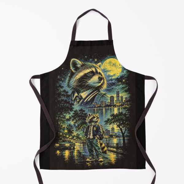 Item preview, Urban Night Raccoon – Vintage City Lights, Moonlit Street & Varsity Jacket designed and sold by HOUSE OF TIST.