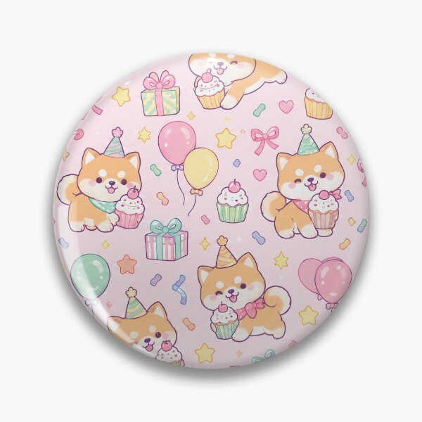 Item preview, Cute Birthday Shiba Dog Pastel Kawaii Party Pattern designed and sold by Soft Berry Studio.