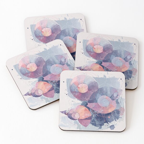 Item preview, Spiral Seashell Art Lilac Coral and Slate Blue Nautilus Shell Wall Print designed and sold by solynneart.