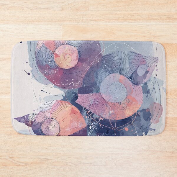 Item preview, Spiral Seashell Art Lilac Coral and Slate Blue Nautilus Shell Wall Print designed and sold by solynneart.