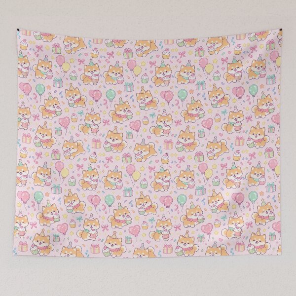 Item preview, Cute Birthday Shiba Dog Pastel Kawaii Party Pattern designed and sold by Soft Berry Studio.