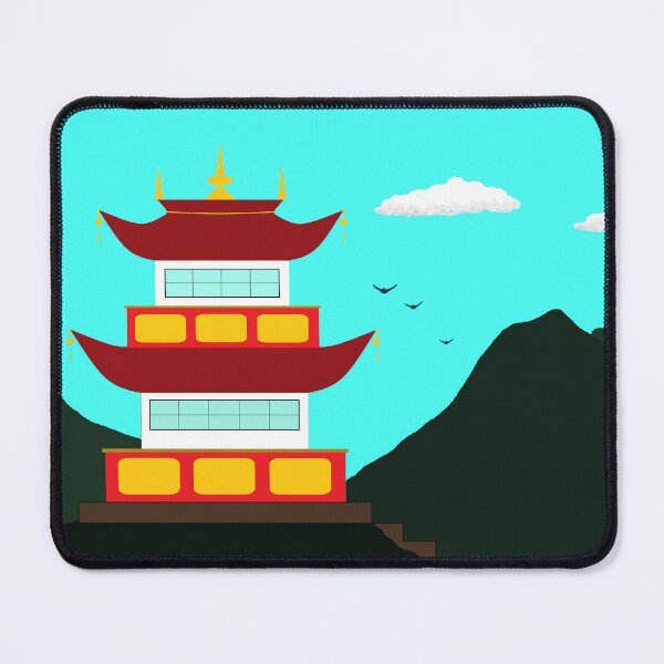 Item preview, Serene Mountain Pagoda - Mouse Drawn MS Paint Art designed and sold by ArtisticJump.