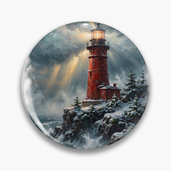 Item preview, Happy Little Lighthouse in a Winter Storm - Bob Ross Fan Art Holiday Tee designed and sold by KERK Art and Design.