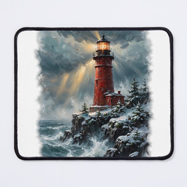 Item preview, Happy Little Lighthouse in a Winter Storm - Bob Ross Fan Art Holiday Tee designed and sold by KERK Art and Design.