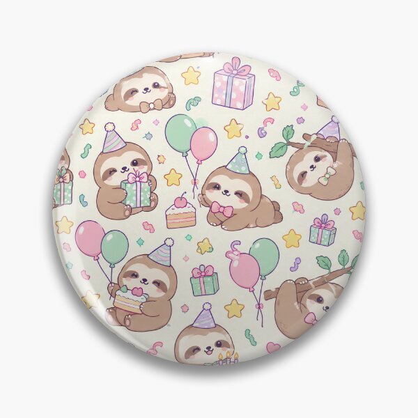 Item preview, Cute Birthday Sloth Pastel Kawaii Party Pattern designed and sold by Soft Berry Studio.