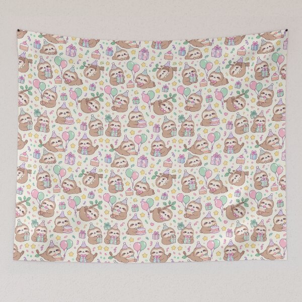 Item preview, Cute Birthday Sloth Pastel Kawaii Party Pattern designed and sold by Soft Berry Studio.