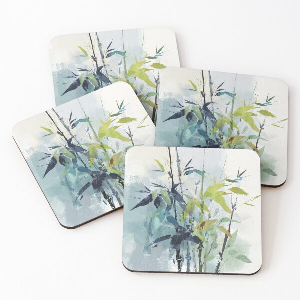 Item preview, Charcoal Bamboo Painting Lime Green and Navy Leaves Asian Zen Botanical Art designed and sold by solynneart.