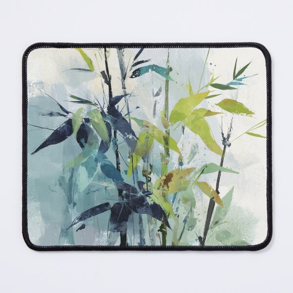 Item preview, Charcoal Bamboo Painting Lime Green and Navy Leaves Asian Zen Botanical Art designed and sold by solynneart.