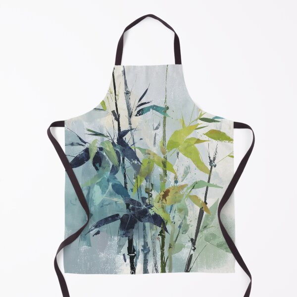 Item preview, Charcoal Bamboo Painting Lime Green and Navy Leaves Asian Zen Botanical Art designed and sold by solynneart.