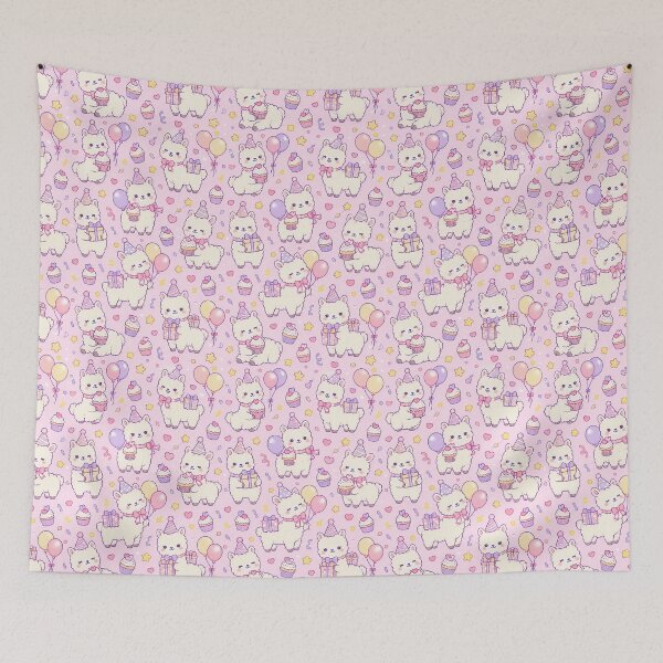 Item preview, Cute Birthday Alpaca Pastel Kawaii Party Pattern designed and sold by Soft Berry Studio.