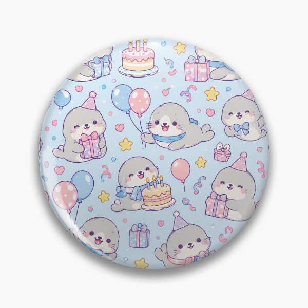 Item preview, Cute Birthday Seal Pastel Kawaii Party Pattern designed and sold by Soft Berry Studio.
