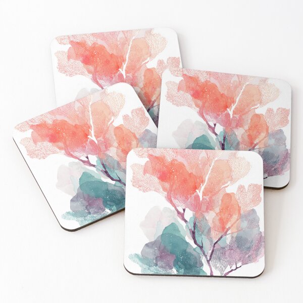 Item preview, Sea Fan Coral Art Watercolor Coral Pink and Teal Branching Reef Wall Print designed and sold by solynneart.