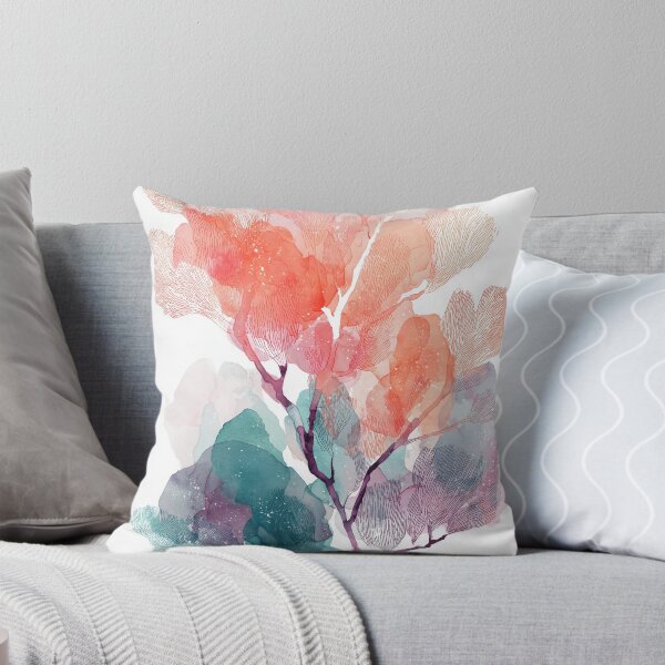 Item preview, Sea Fan Coral Art Watercolor Coral Pink and Teal Branching Reef Wall Print designed and sold by solynneart.