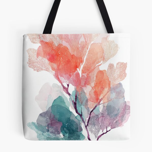 Item preview, Sea Fan Coral Art Watercolor Coral Pink and Teal Branching Reef Wall Print designed and sold by solynneart.