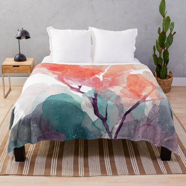 Item preview, Sea Fan Coral Art Watercolor Coral Pink and Teal Branching Reef Wall Print designed and sold by solynneart.