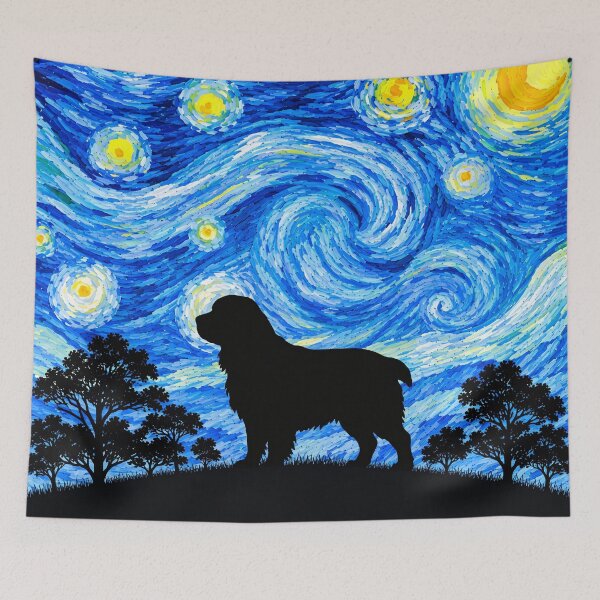 Item preview, Funny Clumber Spaniel Dog Starry Night Painting Moon Star Mom Dad Kids designed and sold by FurryHavenPH.