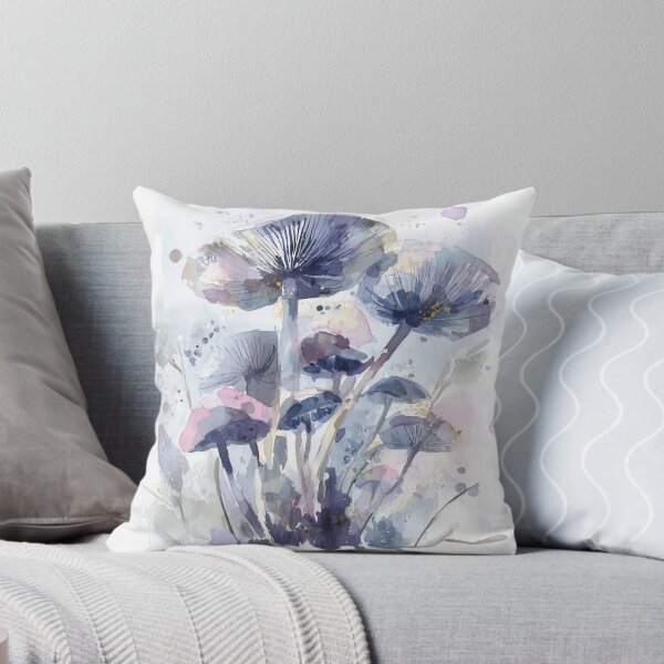 Item preview, Woodland Mushroom Watercolor Mauve and Slate Blue Toadstool Botanical Art designed and sold by solynneart.