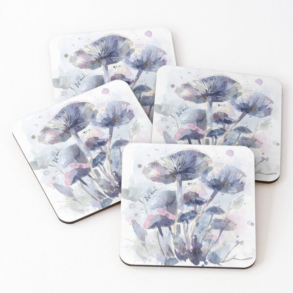 Item preview, Woodland Mushroom Watercolor Mauve and Slate Blue Toadstool Botanical Art designed and sold by solynneart.