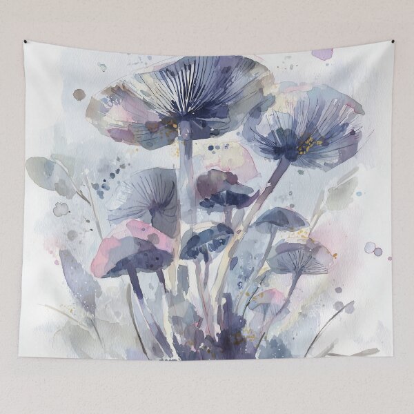 Item preview, Woodland Mushroom Watercolor Mauve and Slate Blue Toadstool Botanical Art designed and sold by solynneart.