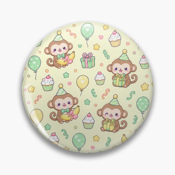 Item preview, Cute Birthday Monkey Party Pastel Kawaii Pattern designed and sold by Soft Berry Studio.