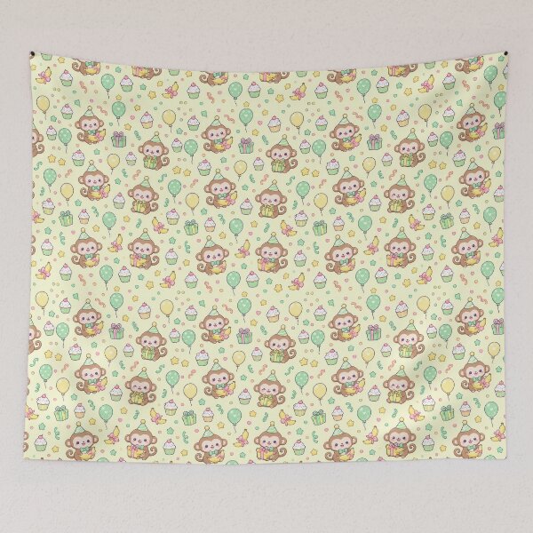 Item preview, Cute Birthday Monkey Party Pastel Kawaii Pattern designed and sold by Soft Berry Studio.