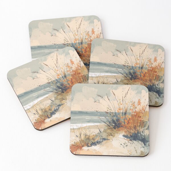 Item preview, Coastal Dunes Painting Marram Grass Burnt Orange and Sand Beach Landscape Art designed and sold by solynneart.