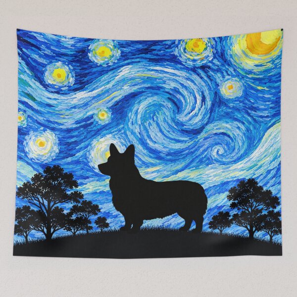 Item preview, Funny Corgi Dog Starry Night Painting Moon Star Mom Dad Kids designed and sold by FurryHavenPH.