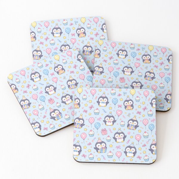 Item preview, Cute Birthday Penguin Party Pastel Kawaii Pattern designed and sold by Soft Berry Studio.