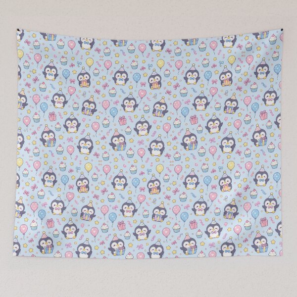 Item preview, Cute Birthday Penguin Party Pastel Kawaii Pattern designed and sold by Soft Berry Studio.