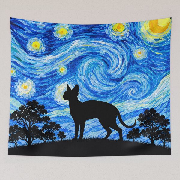 Item preview, Funny Cornish Rex Cat Starry Night Painting Moon Star Mom Dad Kids designed and sold by FurryHavenPH.