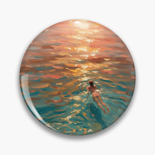 Item preview, Sunset Swimmers in Maine - Impressionist Oil Painting Art designed and sold by AOCollections.