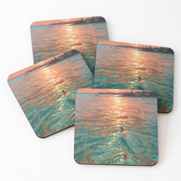 Item preview, Sunset Swimmers in Maine - Impressionist Oil Painting Art designed and sold by AOCollections.