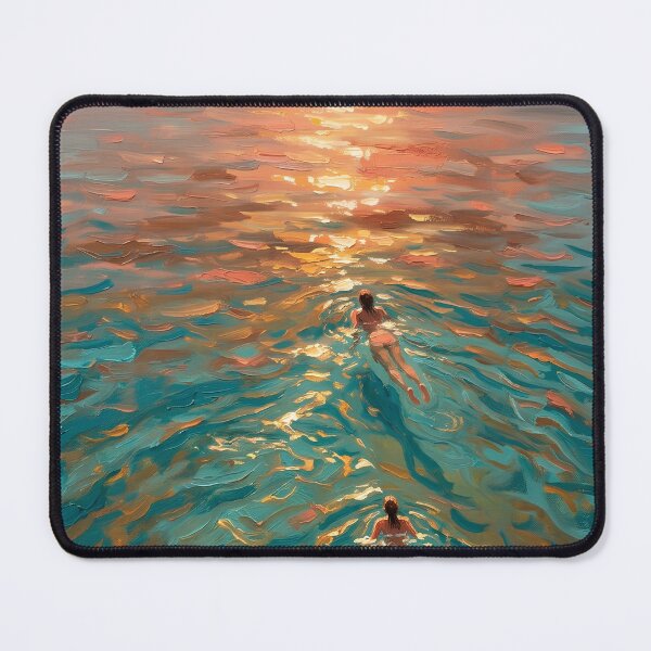 Item preview, Sunset Swimmers in Maine - Impressionist Oil Painting Art designed and sold by AOCollections.