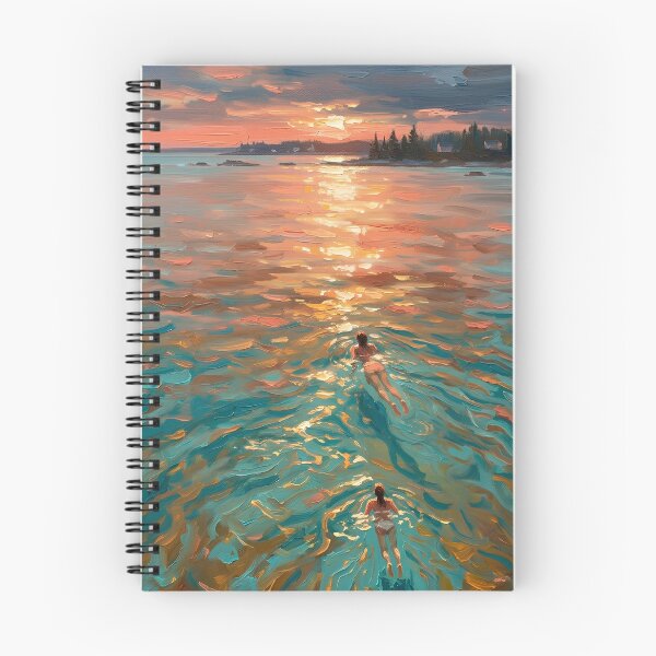 Item preview, Sunset Swimmers in Maine - Impressionist Oil Painting Art designed and sold by AOCollections.