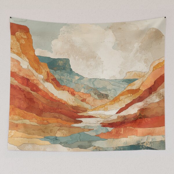 Item preview, Desert Canyon Art Terracotta Rust and Teal Rock Strata Southwest Landscape Print designed and sold by solynneart.